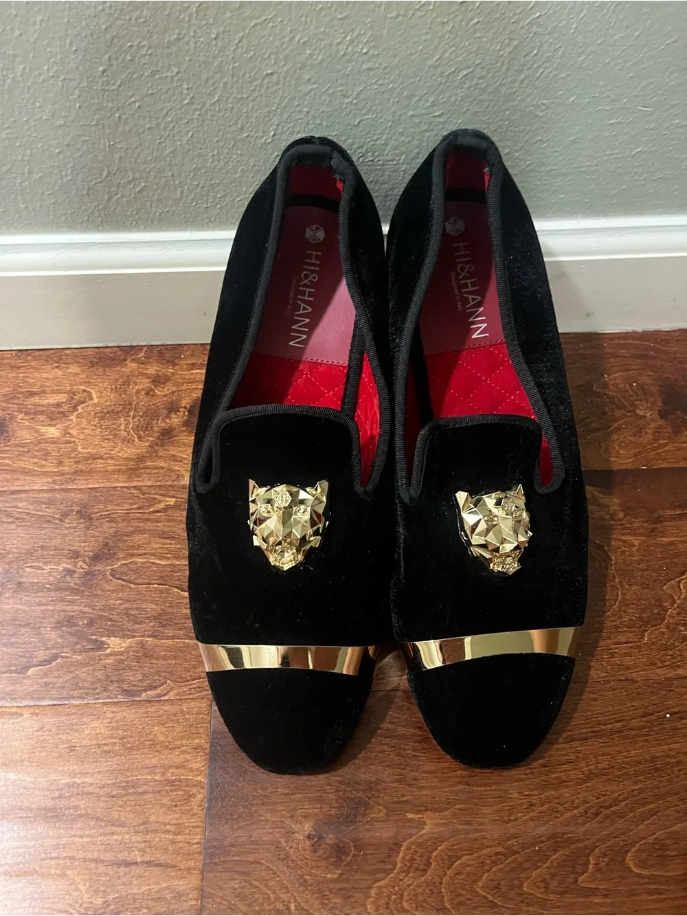 Black Velvet Slip-On Loafers with Rose Gold Accents
